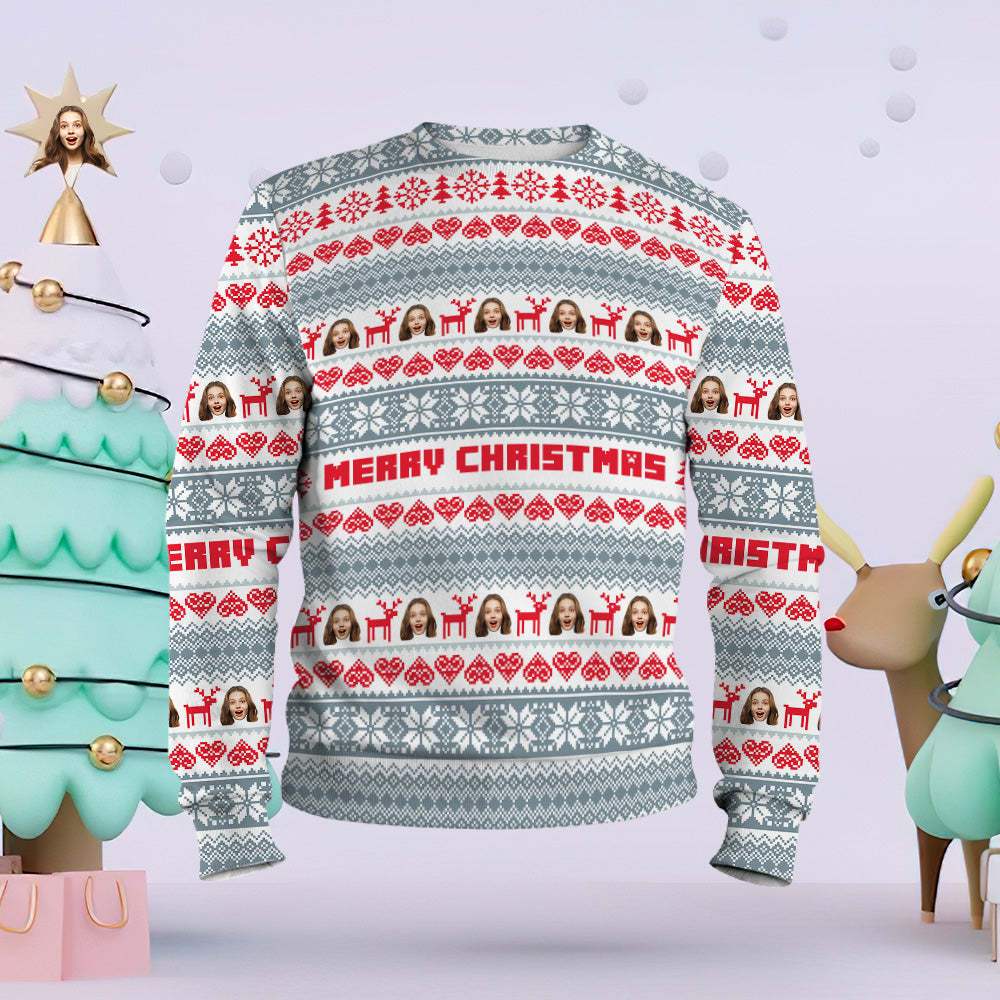 Sweat-shirt De Noël Unisexe Avec Visage Personnalisé, Décontracté, Imprimé Joyeux Noël, Drôle, Chemise À Col Rond -