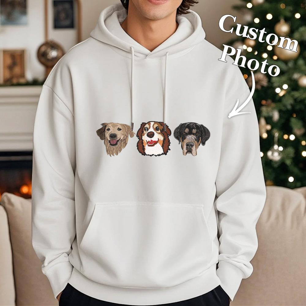 Sweat-shirt Brodé Personnalisé Avec Portrait D'animal De Compagnie, Cadeaux De Noël, Effet De Broderie Pour Amoureux Des Chiens - MaPhotochaussetteFr