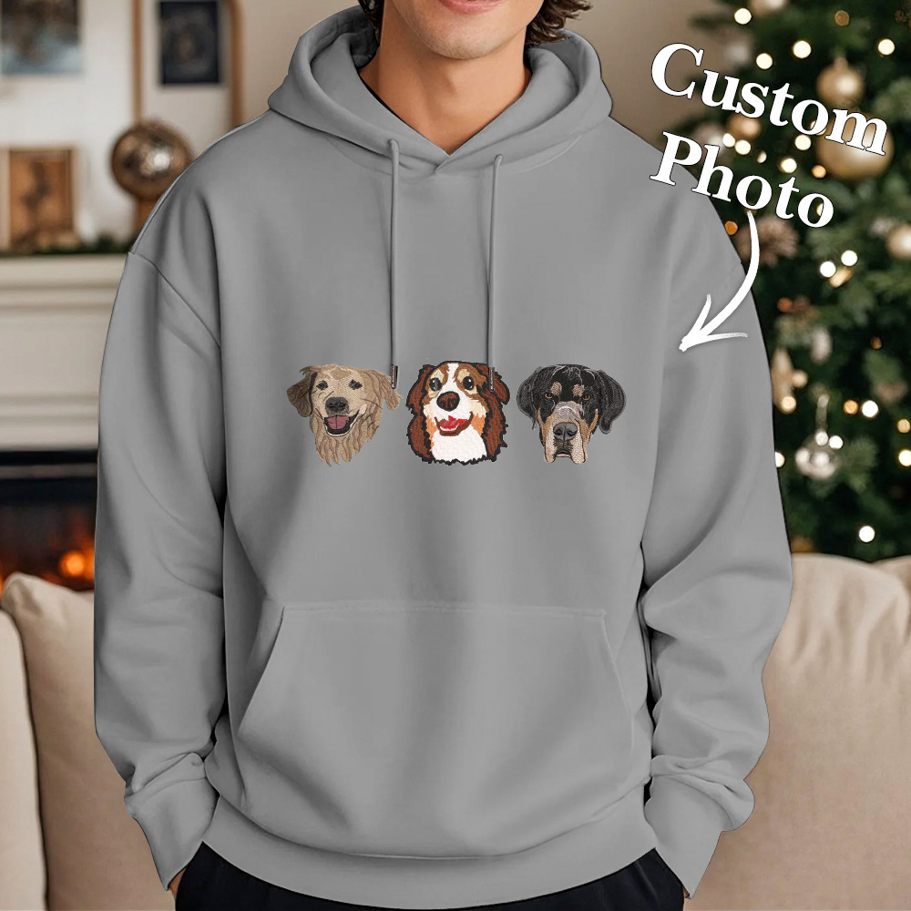 Sweat-shirt Brodé Personnalisé Avec Portrait D'animal De Compagnie, Cadeaux De Noël, Effet De Broderie Pour Amoureux Des Chiens - MaPhotochaussetteFr