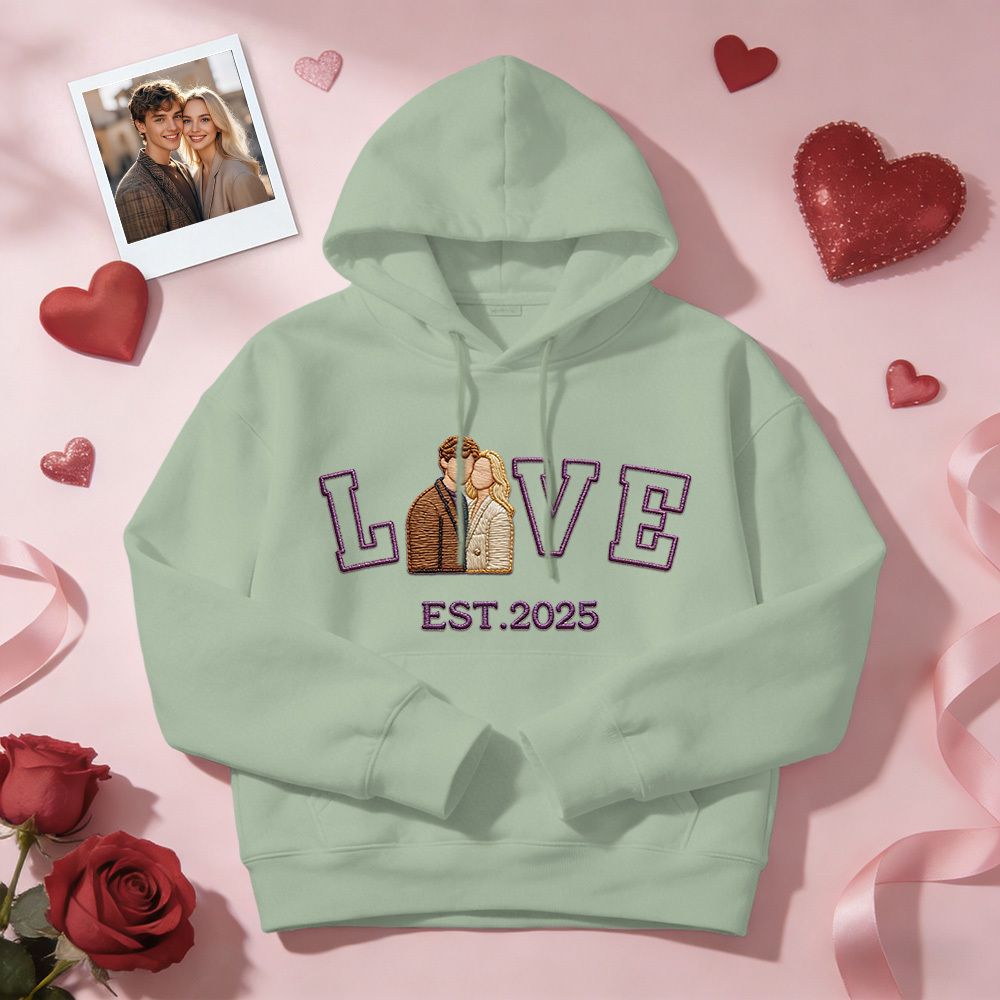 Sweat-shirt/sweat À Capuche Brodé Personnalisé Avec Photo De Couple « amour » Année De Naissance - MaPhotochaussetteFr