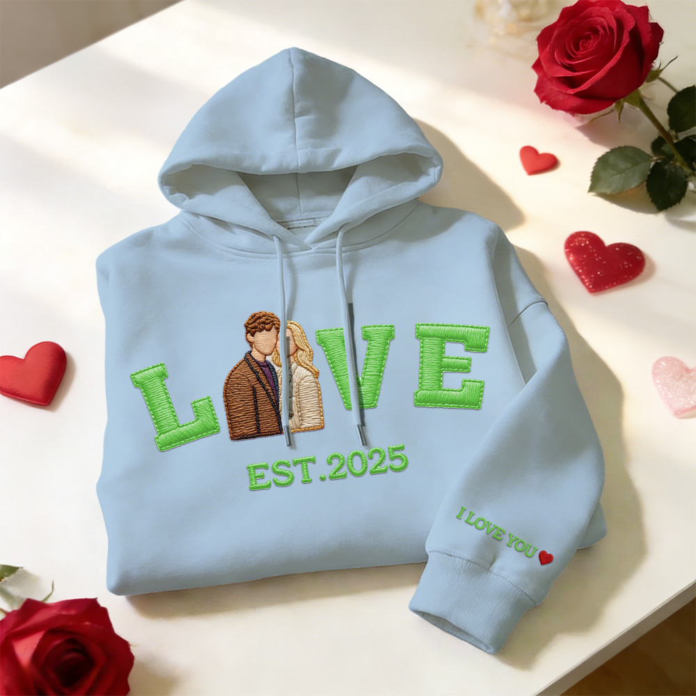 Sweat-shirt/sweat À Capuche Brodé Personnalisé Avec Photo De Couple « amour » Année De Naissance - MaPhotochaussetteFr