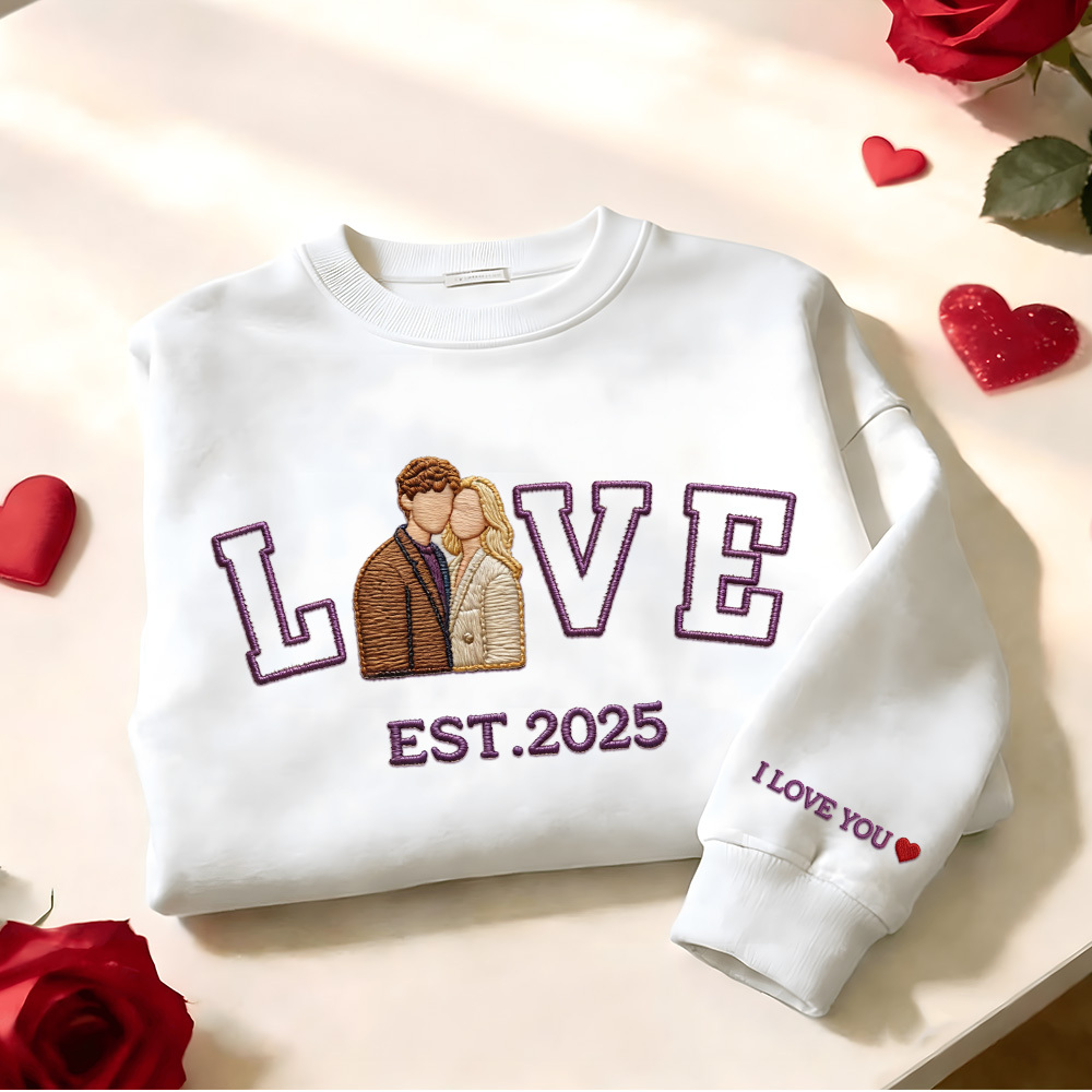 Sweat-shirt/sweat À Capuche Brodé Personnalisé Avec Photo De Couple « amour » Année De Naissance - MaPhotochaussetteFr