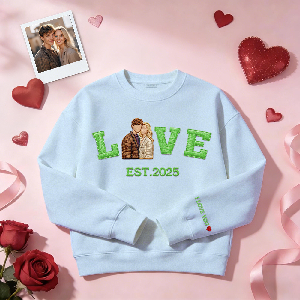 Sweat-shirt/sweat À Capuche Brodé Personnalisé Avec Photo De Couple « amour » Année De Naissance - MaPhotochaussetteFr