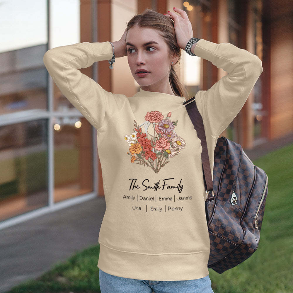 Personalized Birth Flower Bouquet Sweatshirt Custom Birth Flower Hoodie Gifts for Her -