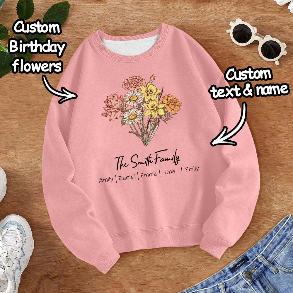 Personalized Birth Flower Bouquet Sweatshirt Custom Birth Flower Hoodie Gifts for Her -