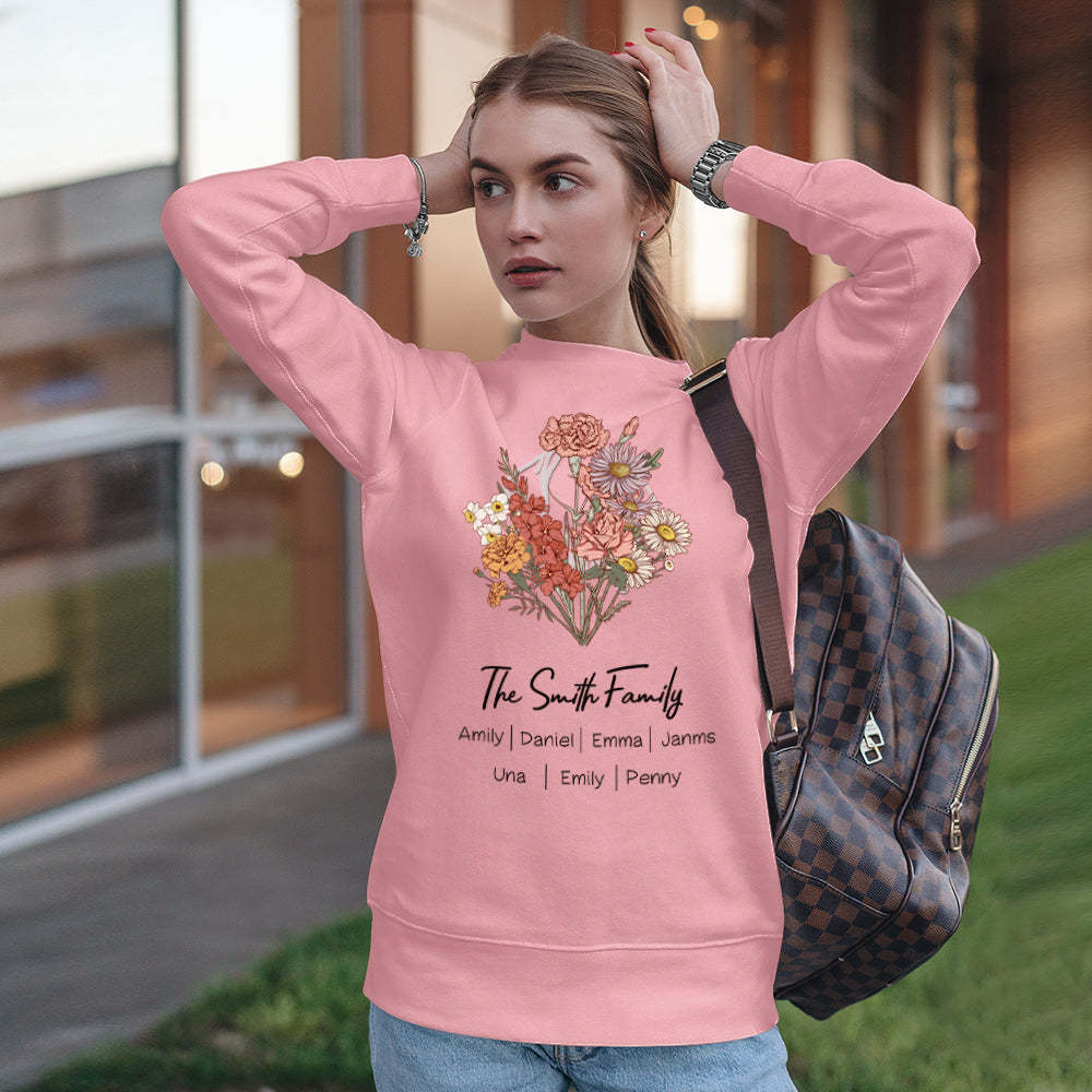 Personalized Birth Flower Bouquet Sweatshirt Custom Birth Flower Hoodie Gifts for Her -