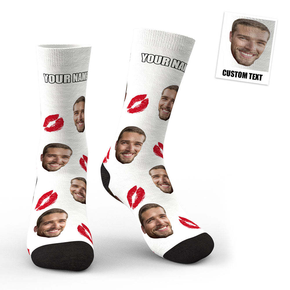 Aperçu 3d Chaussettes Personnalisées De Baiser De Lèvres Rouges De Visage -