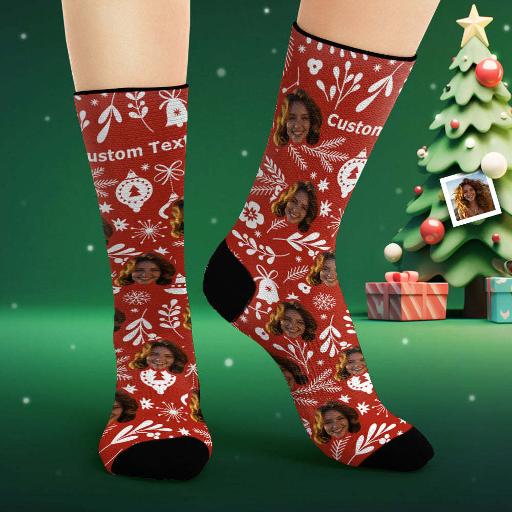 Chaussettes Visage Personnalisées Photo Personnalisée Chaussettes Rouges Cadeaux De Noël -