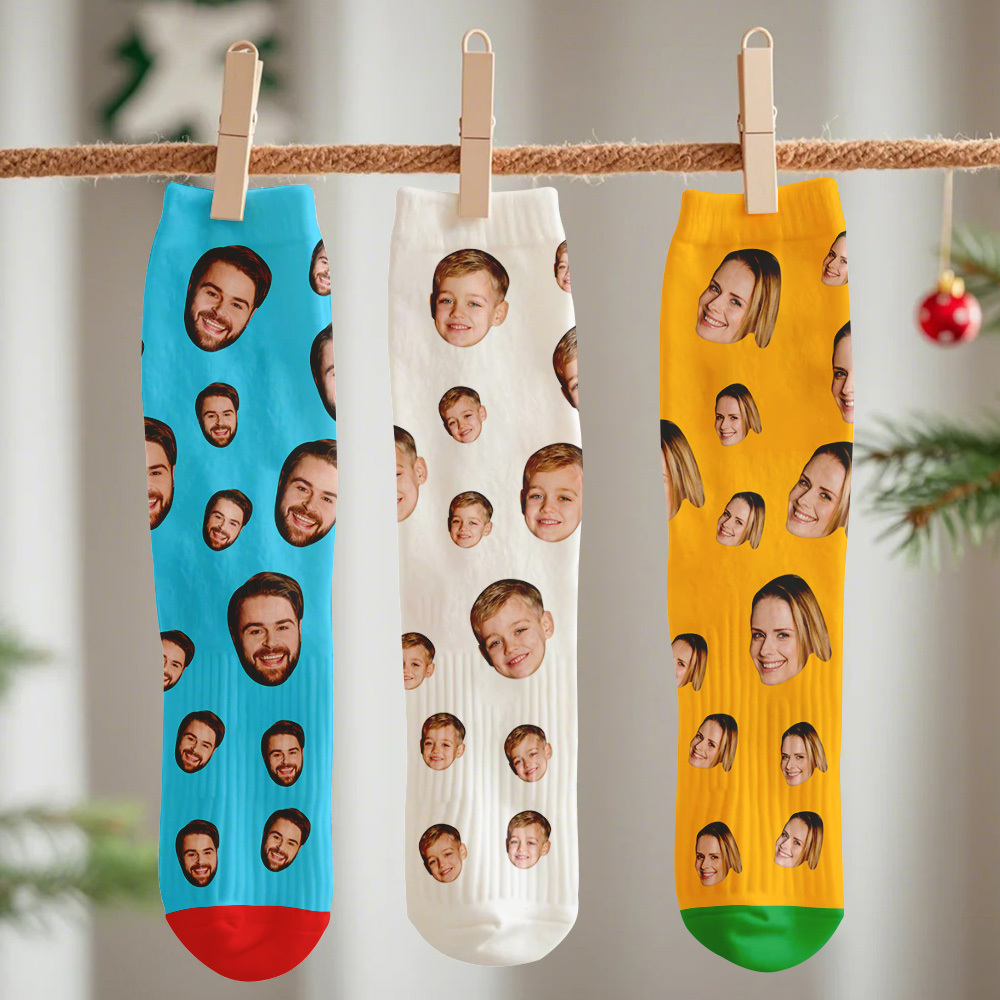 Aperçu Personnalisé Chaussettes Imprimées Avec Photo Intégrale, Designs Personnalisés, Meilleure Idée De Cadeau Pour Noël - MaPhotochaussetteFr