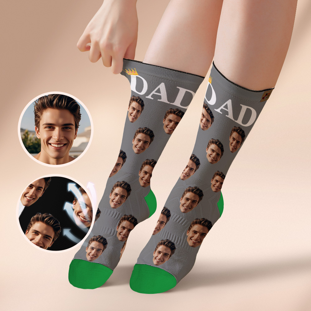 Chaussettes Personnalisées Avec Photo Du Visage, Chaussettes Colorées Avec Couronne Pour Papa, Design Personnalisé, Meilleur Cadeau Pour Papa - MaPhotochaussetteFr