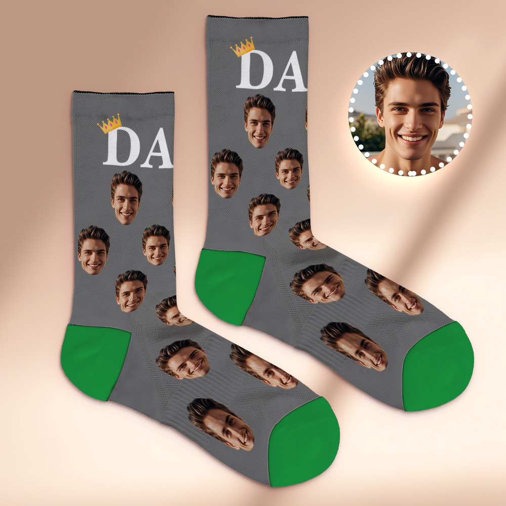 Chaussettes Personnalisées Avec Photo Du Visage, Chaussettes Colorées Avec Couronne Pour Papa, Design Personnalisé, Meilleur Cadeau Pour Papa - MaPhotochaussetteFr