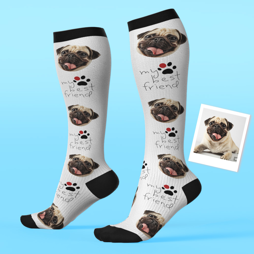 Chaussettes De Compression Personnalisées Pour Le Visage Chaussettes Hautes Personnalisées Chaussettes Pour Le Visage De Mon Meilleur Ami Pour Animaux De Compagnie - MaPhotochaussetteFr