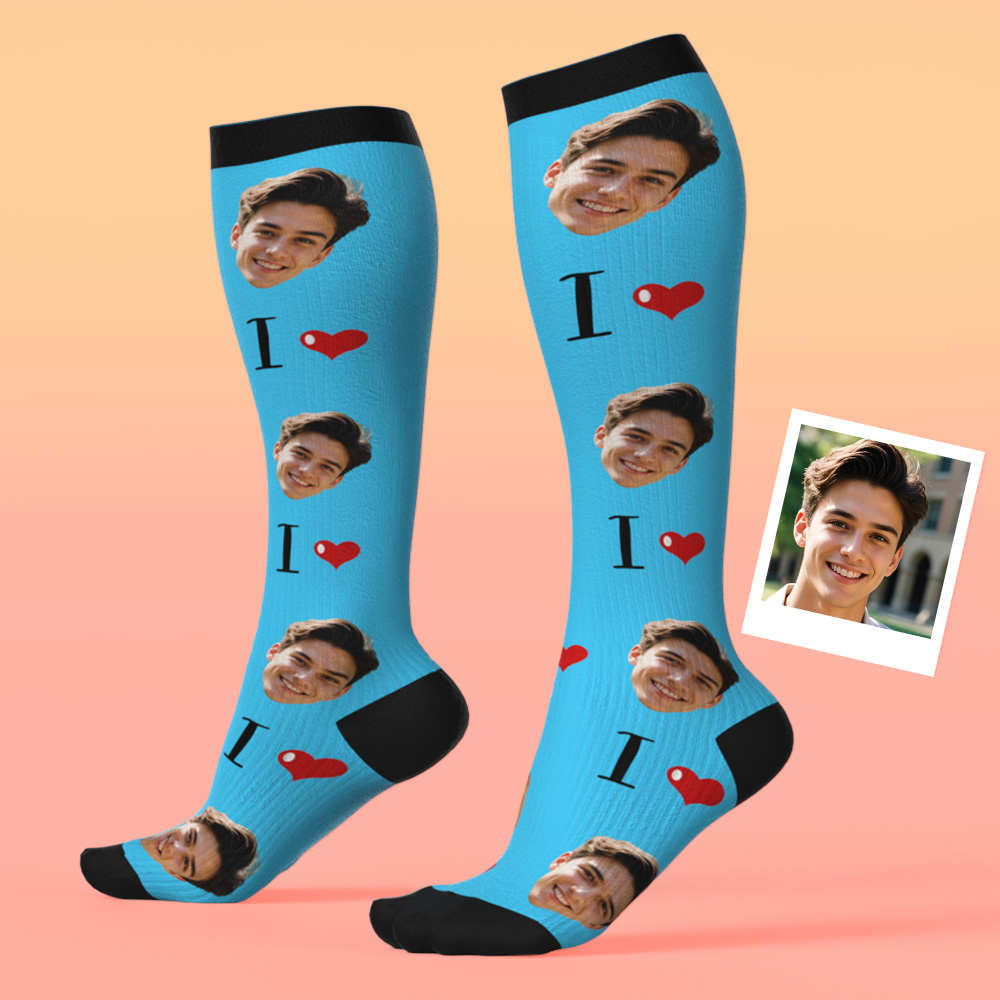 Chaussettes De Compression Personnalisées Pour Le Visage Chaussettes Hautes Personnalisées J'adore Les Chaussettes Hautes Colorées