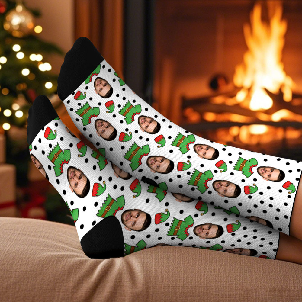 Chaussettes Personnalisées Père Noël Multicolores Mignonnes Chaussettes Photo De Noël Personnalisées Cadeau De Vacances Amusant Pour La Famille Et Les Amis - MaPhotochaussetteFr