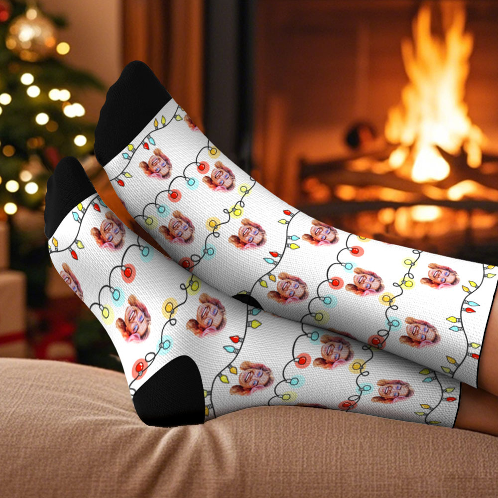 Chaussettes Personnalisées Père Noël Multicolores Mignonnes Chaussettes Photo De Noël Personnalisées Cadeau De Vacances Amusant Pour La Famille Et Les Amis - MaPhotochaussetteFr