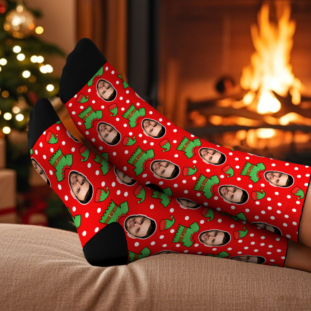 Chaussettes Personnalisées Père Noël Multicolores Mignonnes Chaussettes Photo De Noël Personnalisées Cadeau De Vacances Amusant Pour La Famille Et Les Amis - MaPhotochaussetteFr