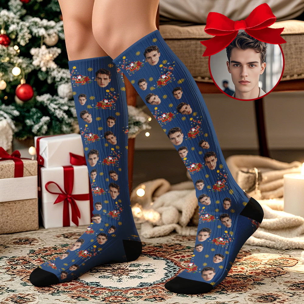 Chaussettes Hautes Personnalisées Pour Le Visage, Cadeaux De Noël Pour Les Amoureux - MaPhotochaussetteFr