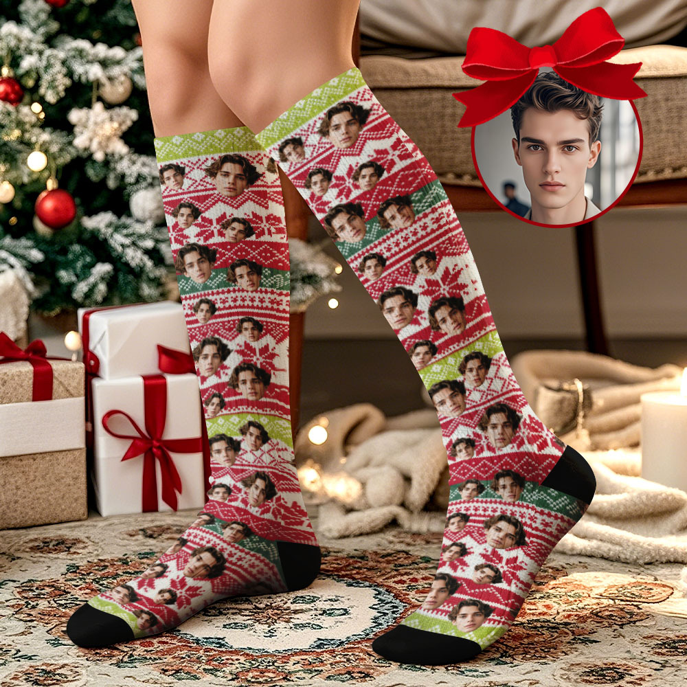 Chaussettes Hautes Personnalisées Pour Le Visage, Chaussettes Chaudes Vintage Personnalisées, Joyeux Noël Pour Les Amoureux, Cadeaux De Noël - MaPhotochaussetteFr