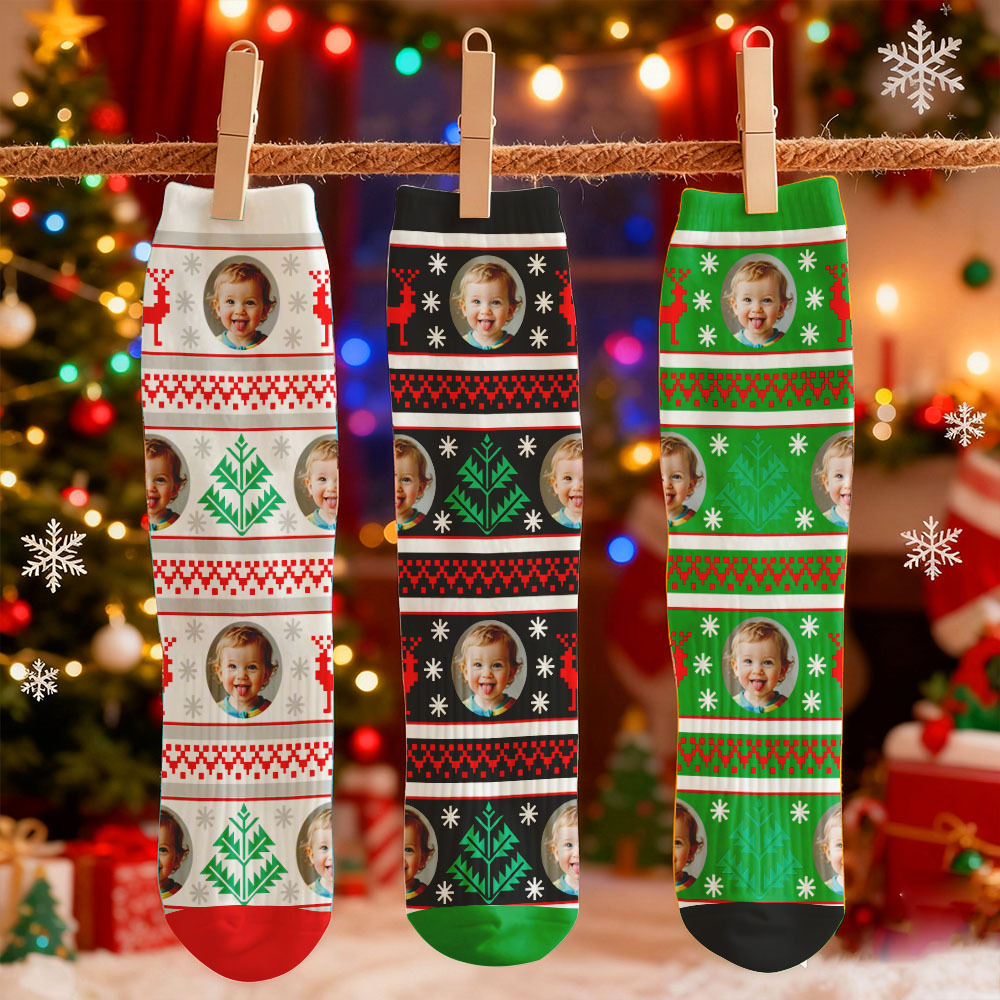 Chaussettes Personnalisées Avec Imprimé Visage, Coffret Cadeau De Noël Lumineux, Designs Personnalisés, Meilleure Idée Cadeau Pour Le Père Noël - MaPhotochaussetteFr