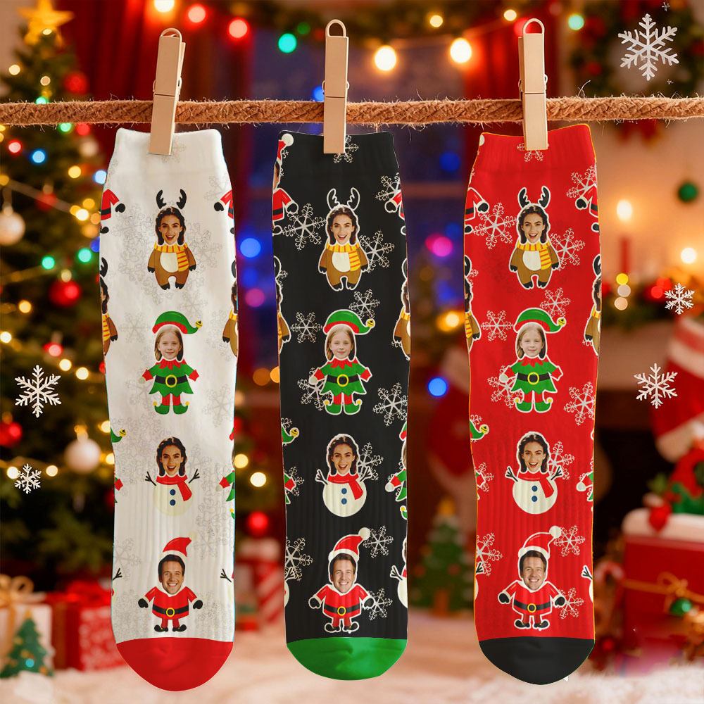 Chaussettes Personnalisées Avec Imprimé Visage, Coffret Cadeau De Noël Lumineux, Designs Personnalisés, Meilleure Idée Cadeau Pour Le Père Noël - MaPhotochaussetteFr