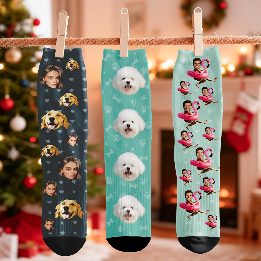 Chaussettes De Noël Personnalisées Avec Des Visages Amusants - Cadeau - MaPhotochaussetteFr