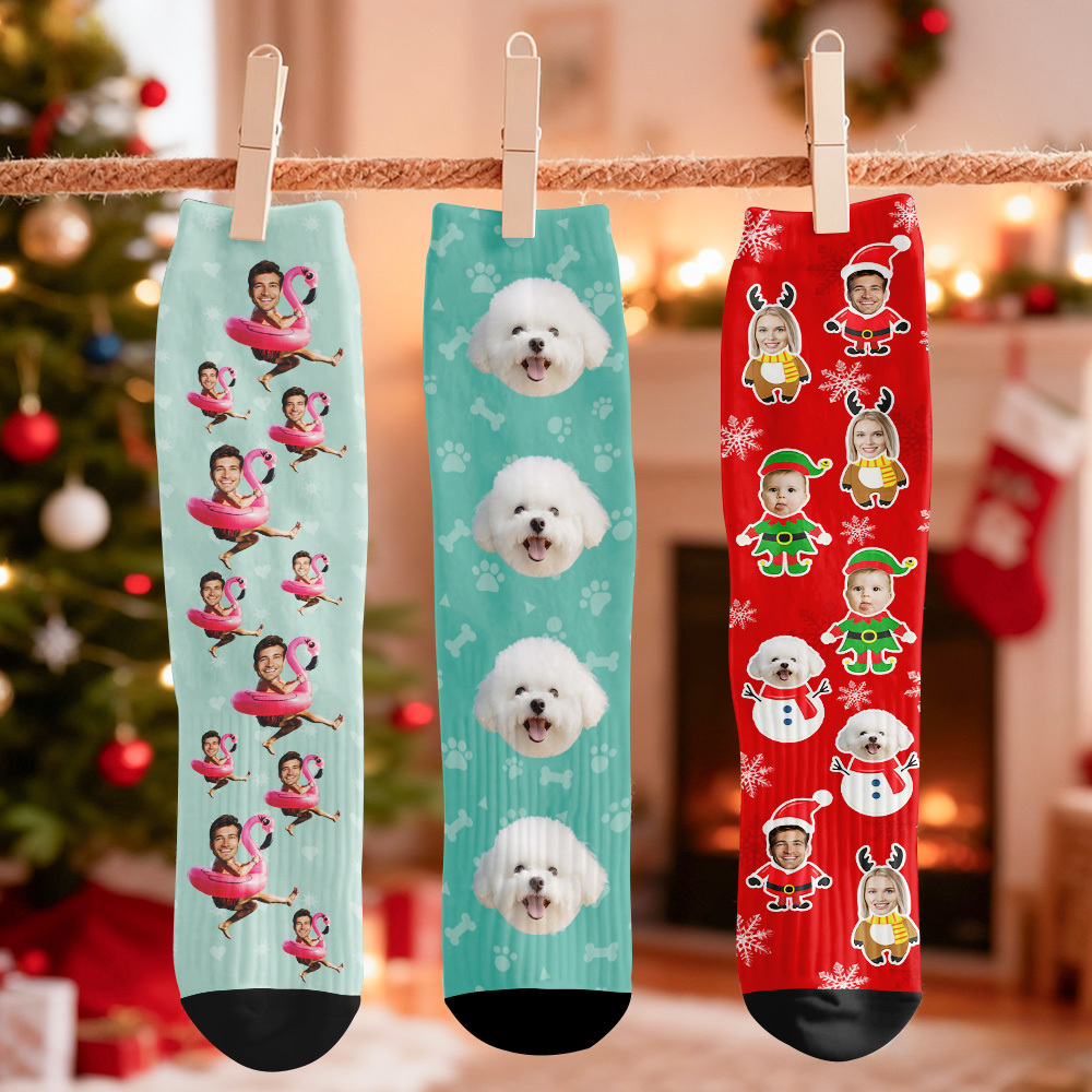 Chaussettes De Noël Personnalisées Avec Des Visages Amusants - Cadeau - MaPhotochaussetteFr