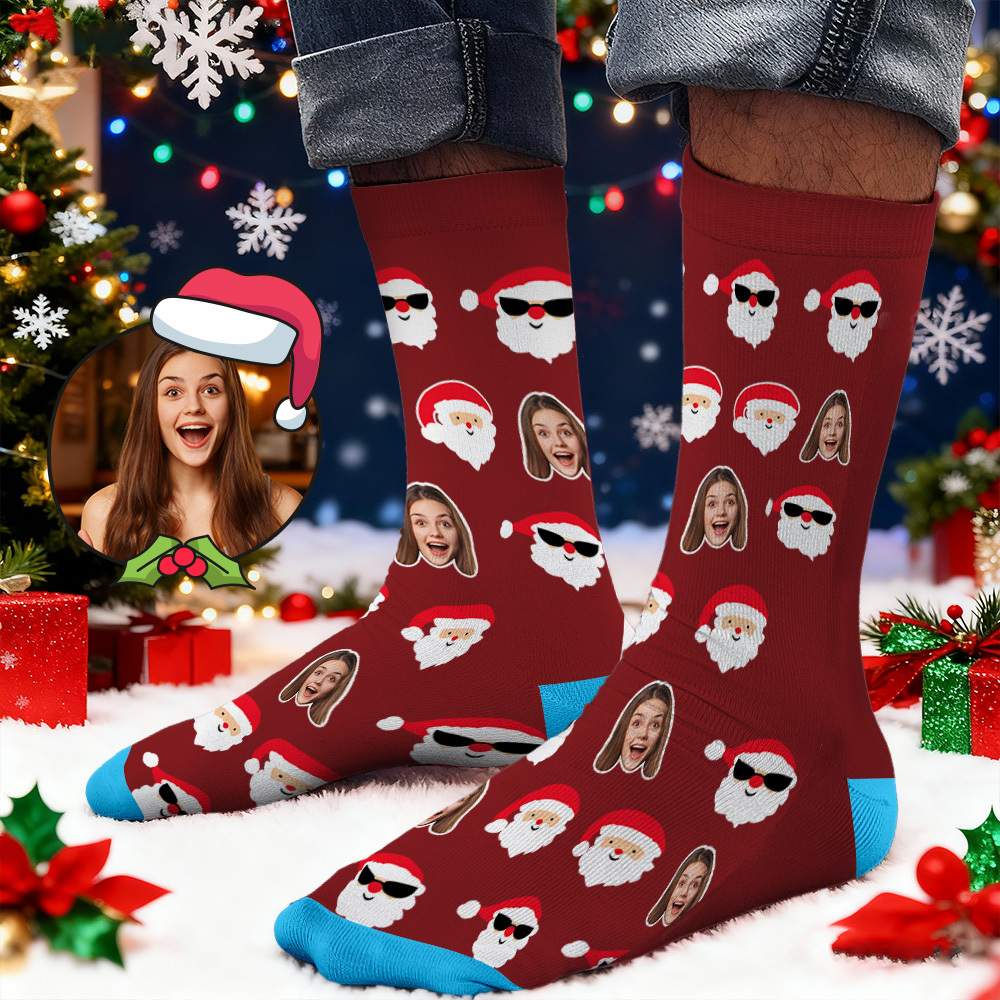 Chaussettes Personnalisées Avec Imprimé Visage, Chaussettes De Noël Avec Motif Voiture, Designs Personnalisés, Meilleure Idée Cadeau Pour Le Père Noël - MaPhotochaussetteFr