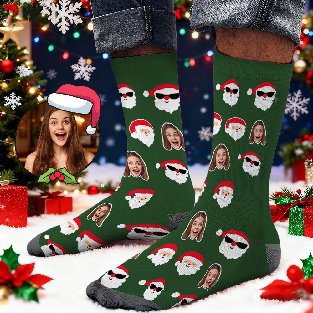 Chaussettes Personnalisées Avec Imprimé Visage, Chaussettes De Noël Avec Motif Voiture, Designs Personnalisés, Meilleure Idée Cadeau Pour Le Père Noël - MaPhotochaussetteFr