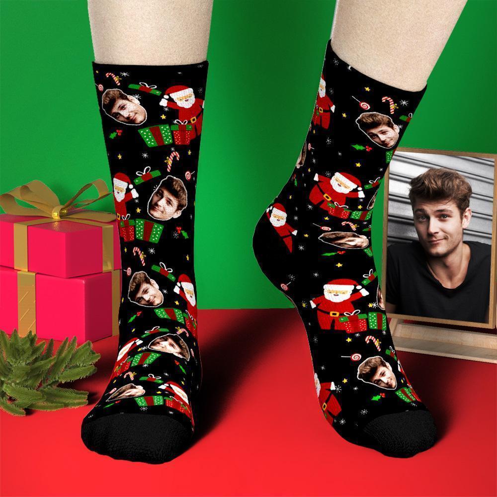 Chaussettes Photo Personnalisée Chaussettes de Noël Drôles de Visage Cadeau Surprise De Noël