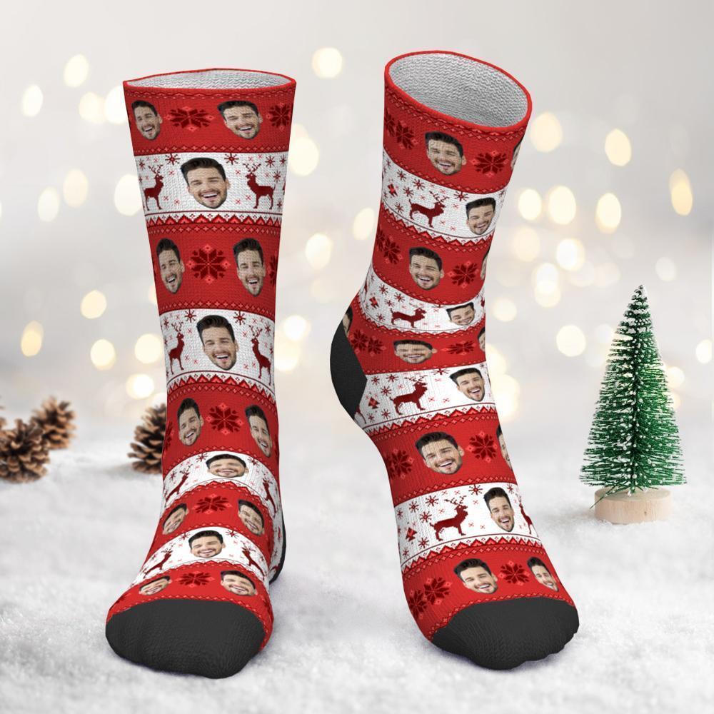 Chaussettes Photo Personnalisée Chaussettes de Noël Chaussettes Christmas Face Sur Motif Nordique