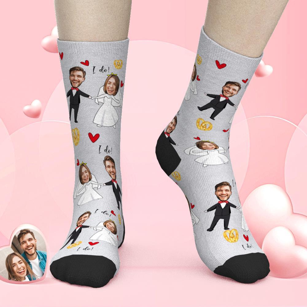 Aperçu 3d Chaussettes De Visage Personnalisées Chaussettes De Robe De Mariée -