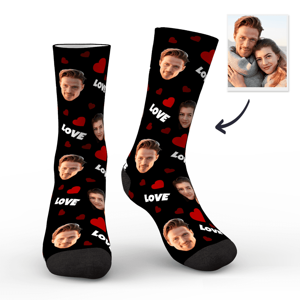 Aperçu 3D Chaussettes Visage Personnalisées Chaussettes Photo Personnalisées Cadeau Pour la Famille - Aimer