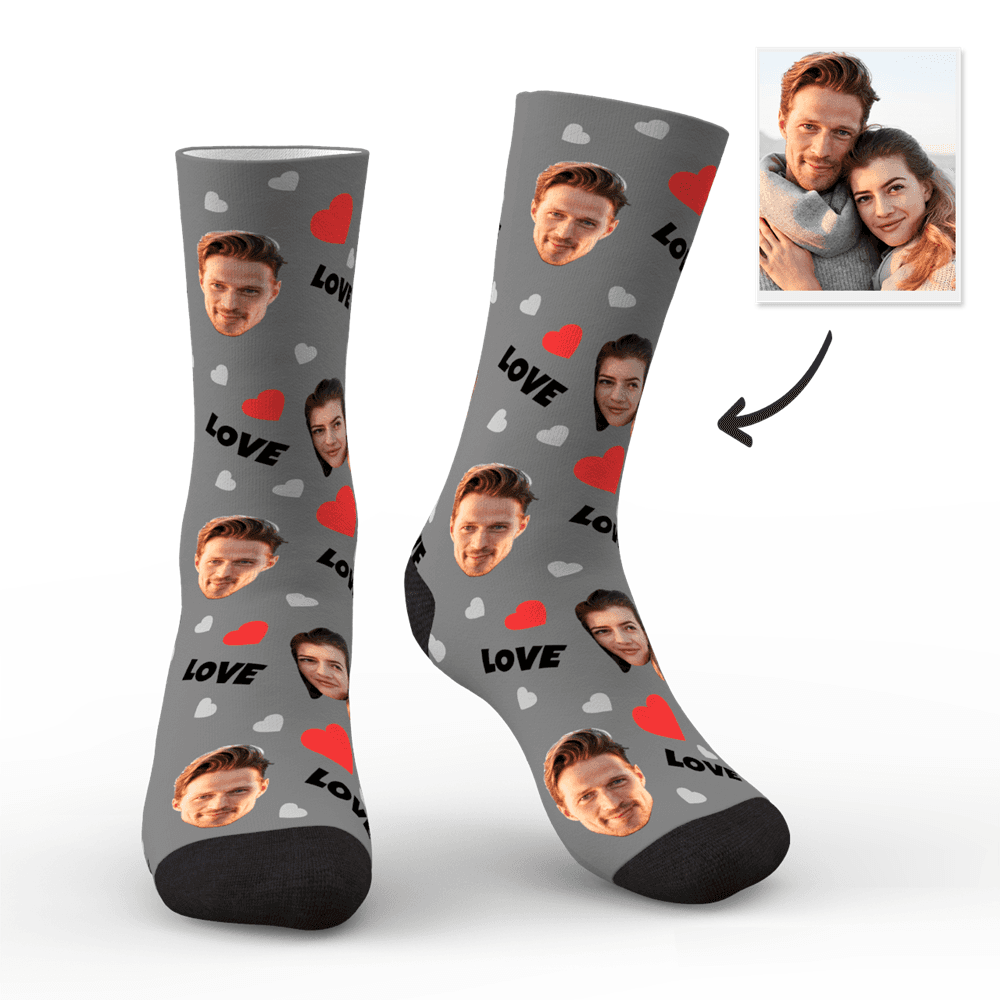 Aperçu 3D Chaussettes Visage Personnalisées Chaussettes Photo Personnalisées Cadeau Pour la Famille - Aimer