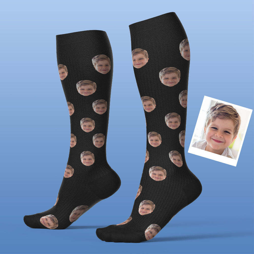 Chaussettes De Compression Respirantes Personnalisées, Hauteur Des Genoux, Mise À Niveau Pour La Fête Des Pères, Aperçu En Ligne, Ajouter Une Image Et Un Nom Colorés - MaPhotochaussetteFr