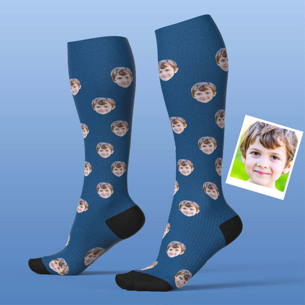 Chaussettes De Compression Respirantes Personnalisées, Hauteur Des Genoux, Mise À Niveau Pour La Fête Des Pères, Aperçu En Ligne, Ajouter Une Image Et Un Nom Colorés - MaPhotochaussetteFr