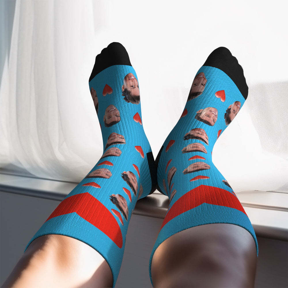 Mise À Niveau Pour La Fête Des Pères, Chaussettes De Compression Respirantes Et Personnalisées, Hauteur Des Genoux, Aperçu En Ligne, Ajouter Une Image Et Un Nom En Forme De Cœur - MaPhotochaussetteFr