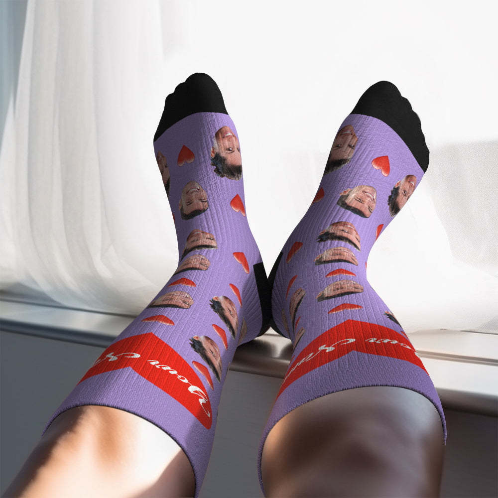 Mise À Niveau Pour La Fête Des Pères, Chaussettes De Compression Respirantes Et Personnalisées, Hauteur Des Genoux, Aperçu En Ligne, Ajouter Une Image Et Un Nom En Forme De Cœur - MaPhotochaussetteFr