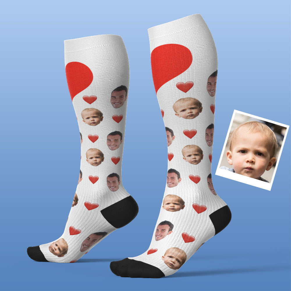Mise À Niveau Pour La Fête Des Pères, Chaussettes De Compression Respirantes Et Personnalisées, Hauteur Des Genoux, Aperçu En Ligne, Ajouter Une Image Et Un Nom En Forme De Cœur