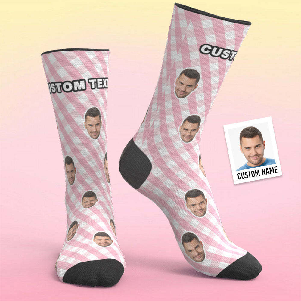 Chaussettes Respirantes Personnalisées Pour Le Visage, Chaussettes À Carreaux Roses -
