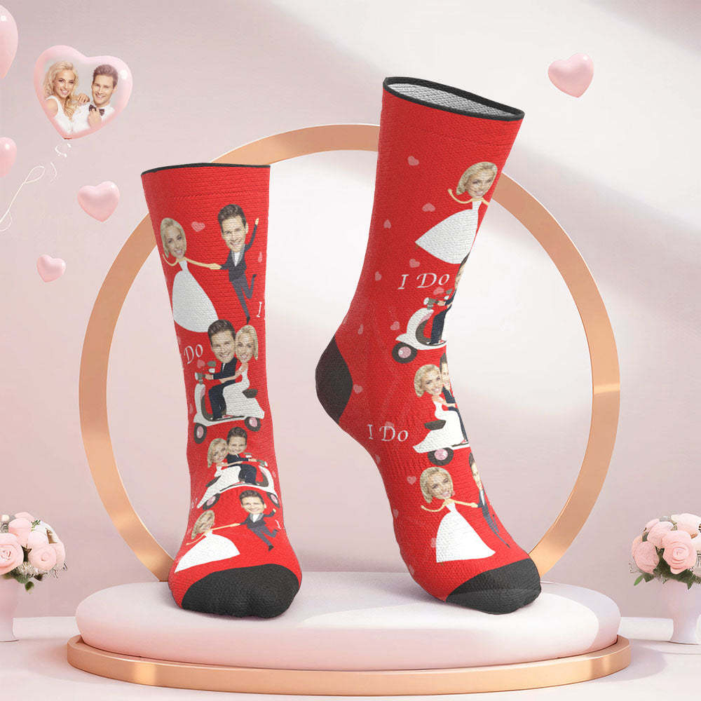 Chaussettes De Mariage Avec Visage Personnalisé Amour Couple Love Socks I Do -