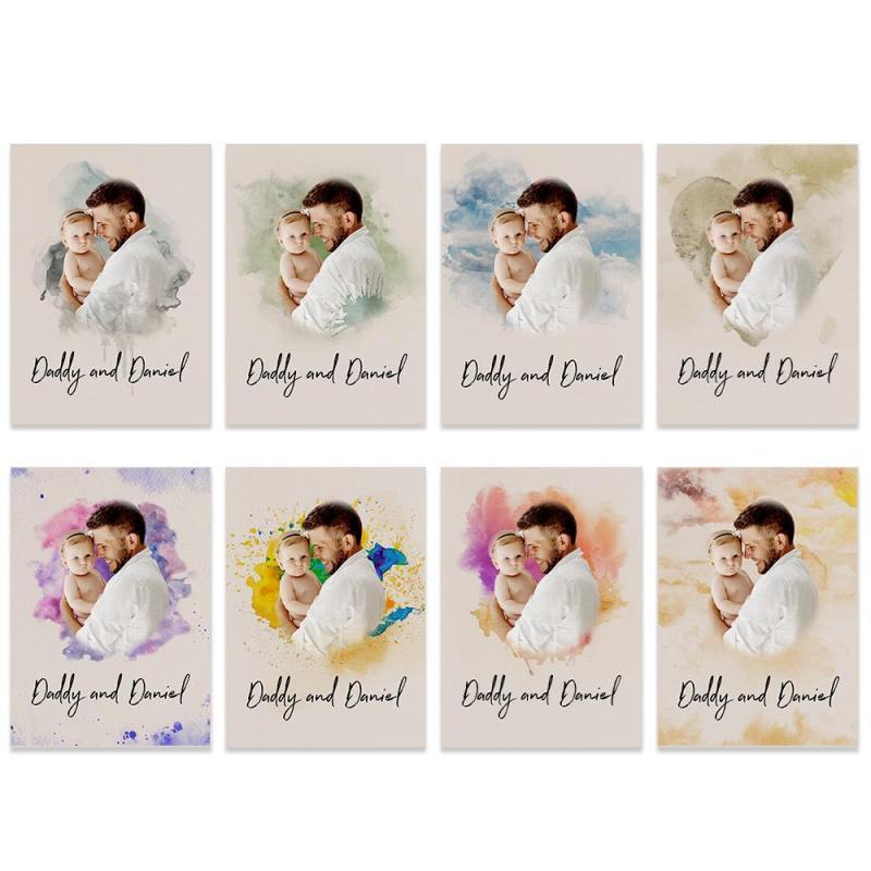 Art Mural Personnalisé Aquarelle Photo Aquarelle Peinture À L'huile Sans Cadre Cadeau De Saint Valentin - MaPhotochaussetteFr