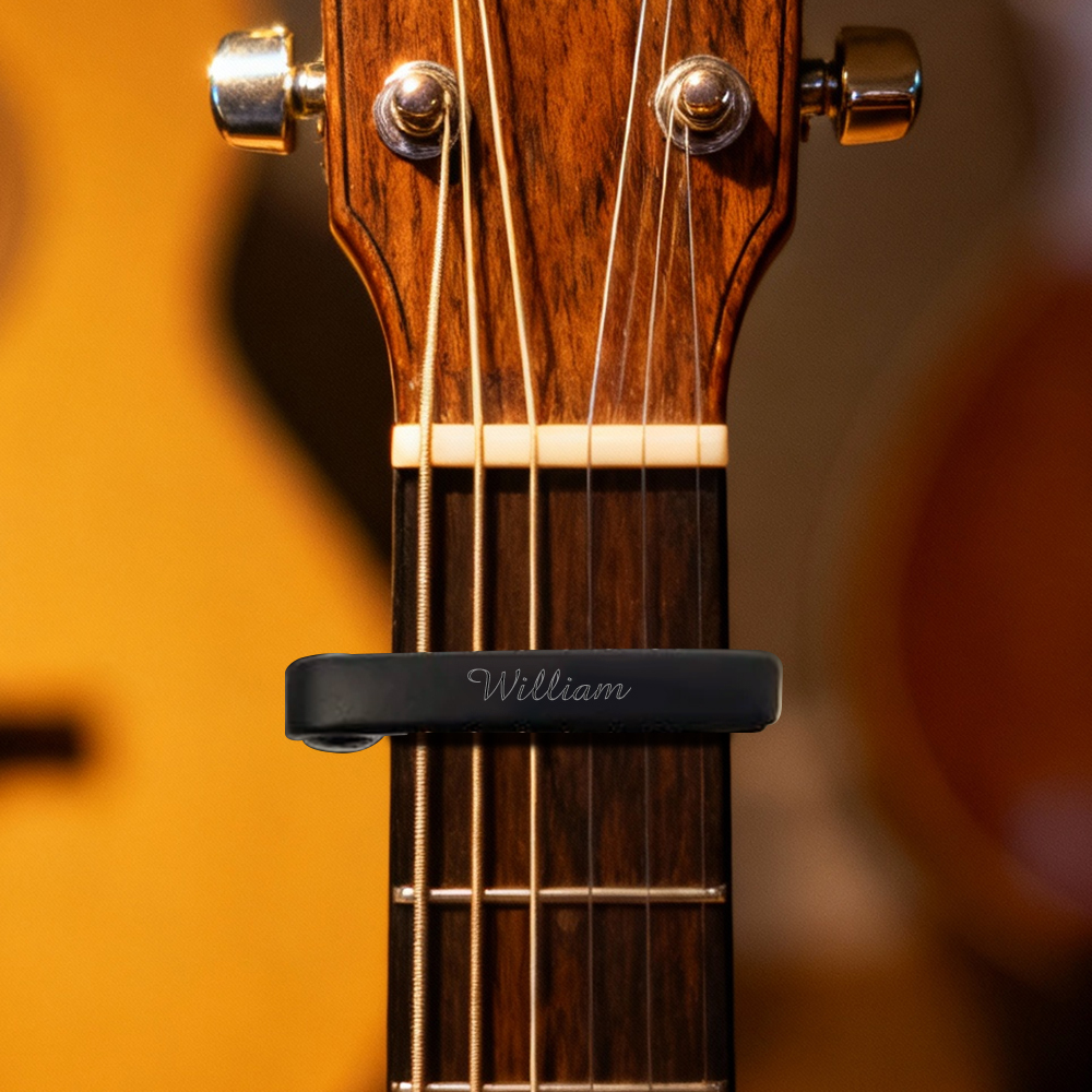 Capodastre De Guitare En Métal Personnalisé Gravé Avec Un Nom - Cadeau De Musicien Pour Papa - Capodastre Personnalisé Effet Bois - MaPhotochaussetteFr