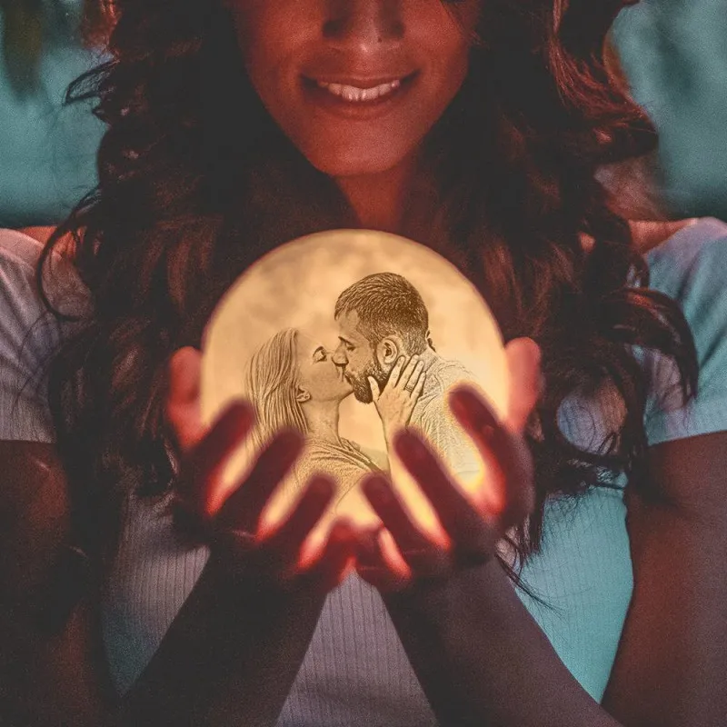 Aangepaste 3d Foto Maanlamp &met Uw Tekst- Touch 2 Couleurs - MaPhotochaussetteFr