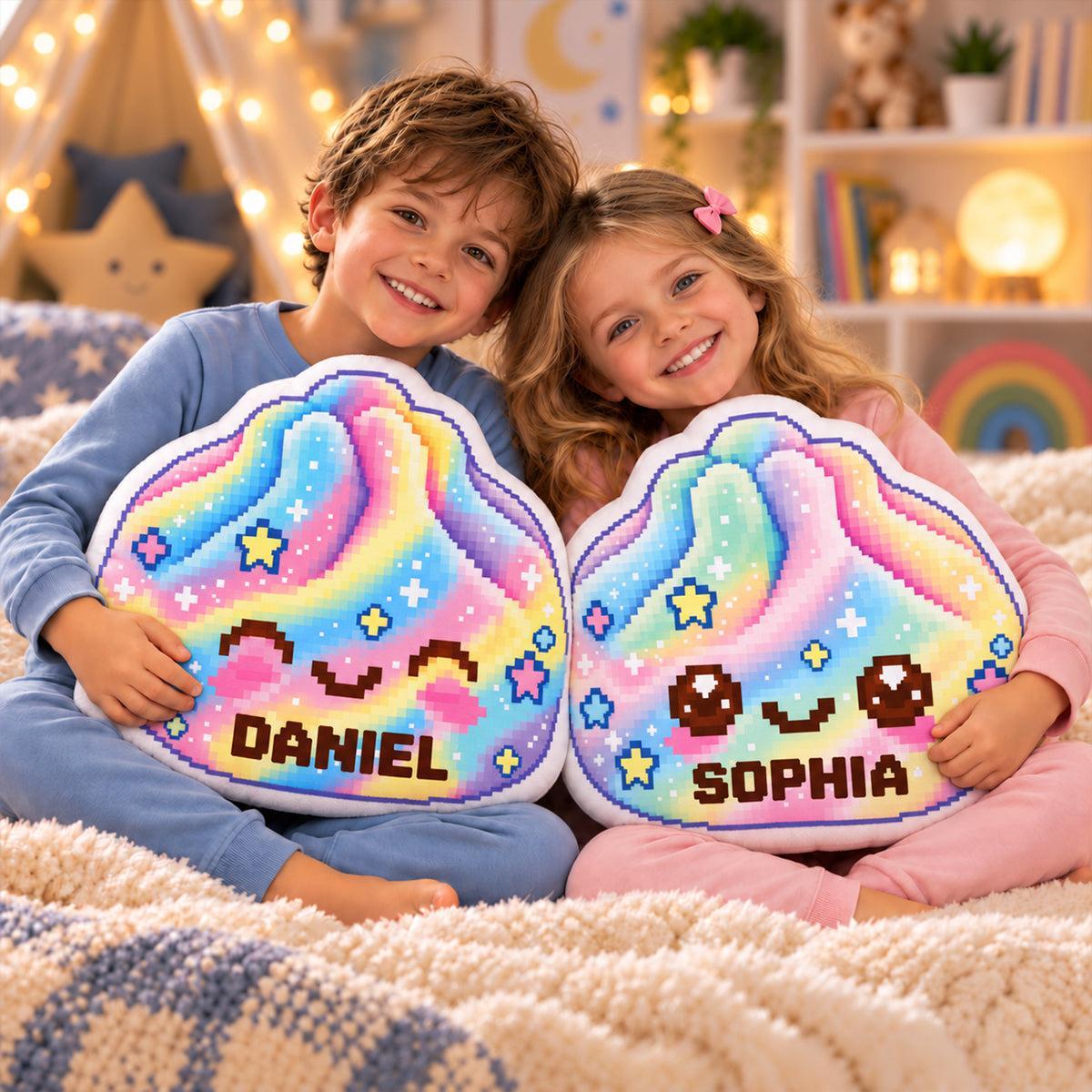 Rainbow Pixel Art Dumpling Oreiller En Forme Personnalisé Avec Nom - Cadeau Personnalisé Pour Les Enfants - MaPhotochaussetteFr