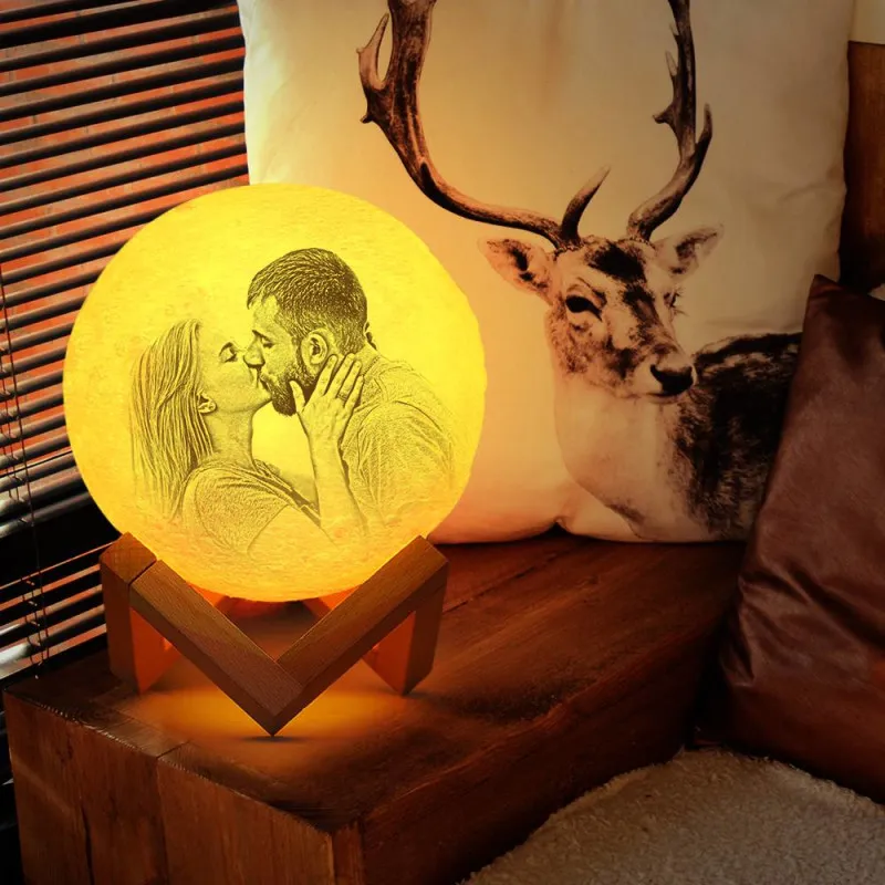 Aangepaste 3d Foto Maanlamp &met Uw Tekst- Touch 2 Couleurs - MaPhotochaussetteFr