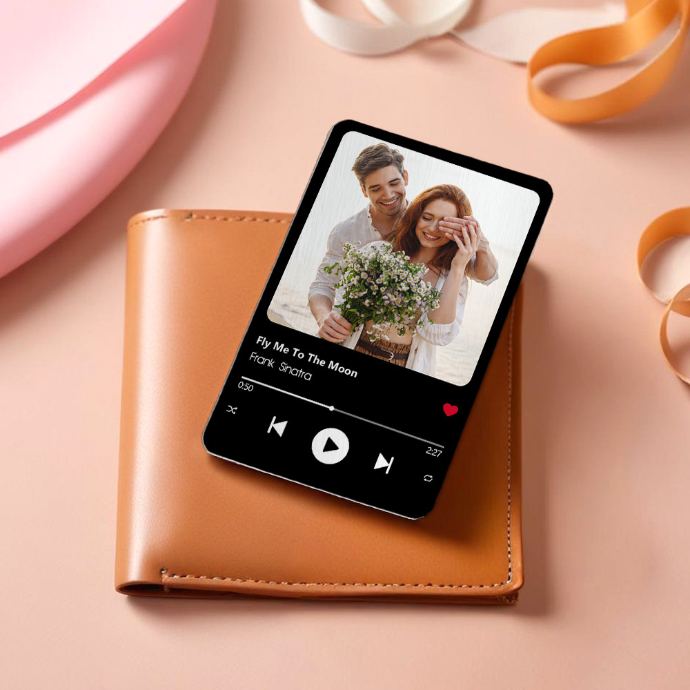 Carte Portefeuille En Métal De Chanson Préférée Personnalisée, Carte Portefeuille Photo En Aluminium Personnalisée, Cadeaux Pour Papa - MaPhotochaussetteFr