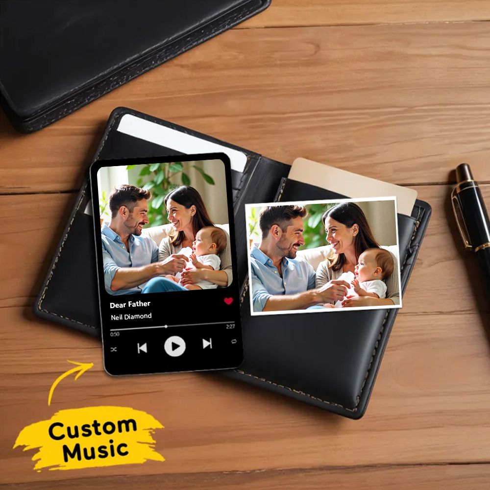 Carte Portefeuille En Métal De Chanson Préférée Personnalisée, Carte Portefeuille Photo En Aluminium Personnalisée, Cadeaux Pour Papa - MaPhotochaussetteFr