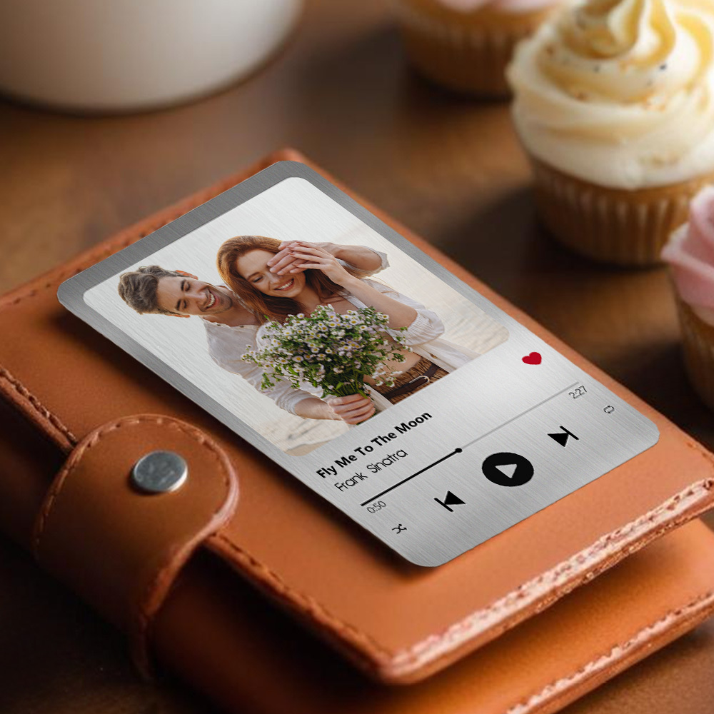 Carte Portefeuille En Métal De Chanson Préférée Personnalisée, Carte Portefeuille Photo En Aluminium Personnalisée, Cadeaux Pour Papa - MaPhotochaussetteFr
