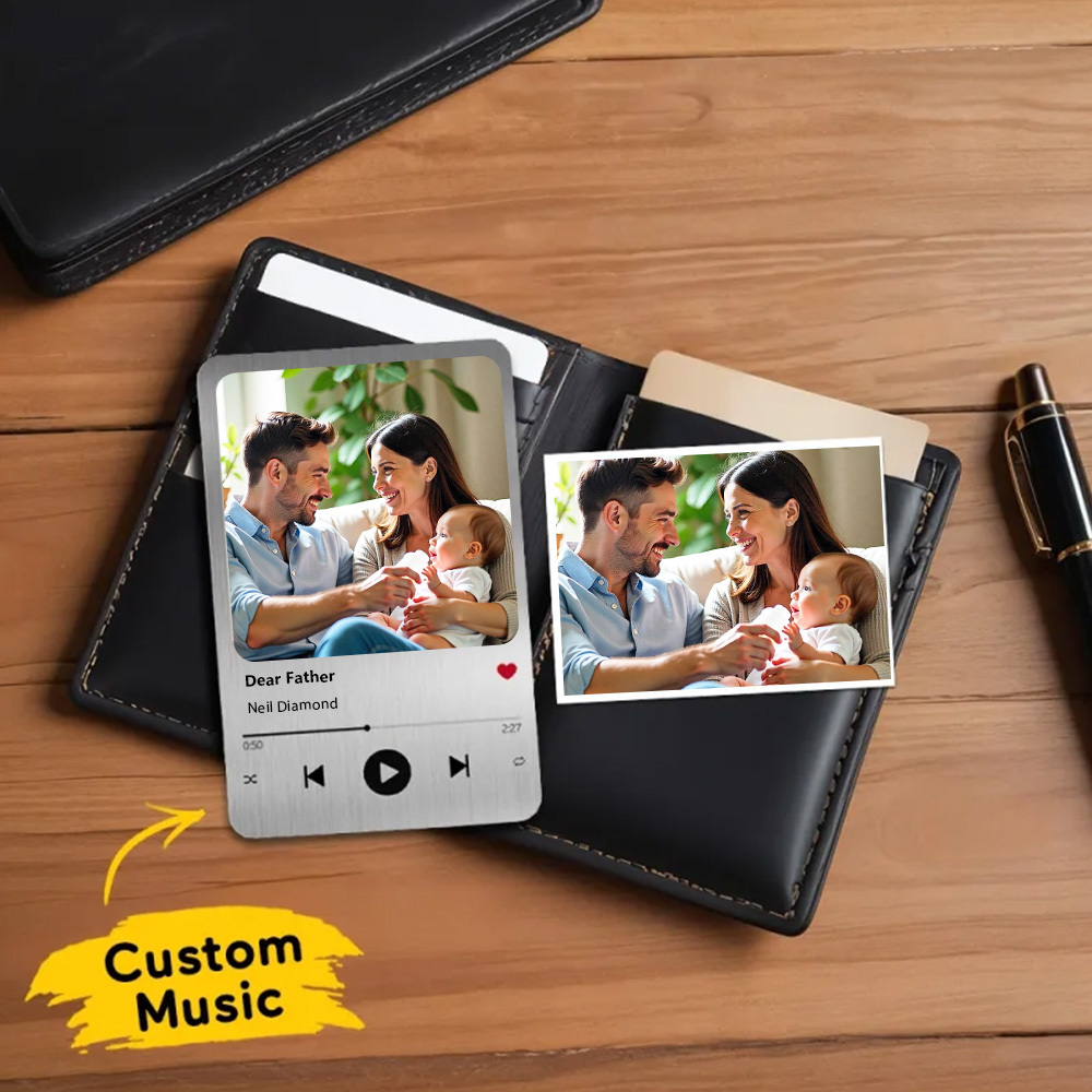 Carte Portefeuille En Métal De Chanson Préférée Personnalisée, Carte Portefeuille Photo En Aluminium Personnalisée, Cadeaux Pour Papa - MaPhotochaussetteFr
