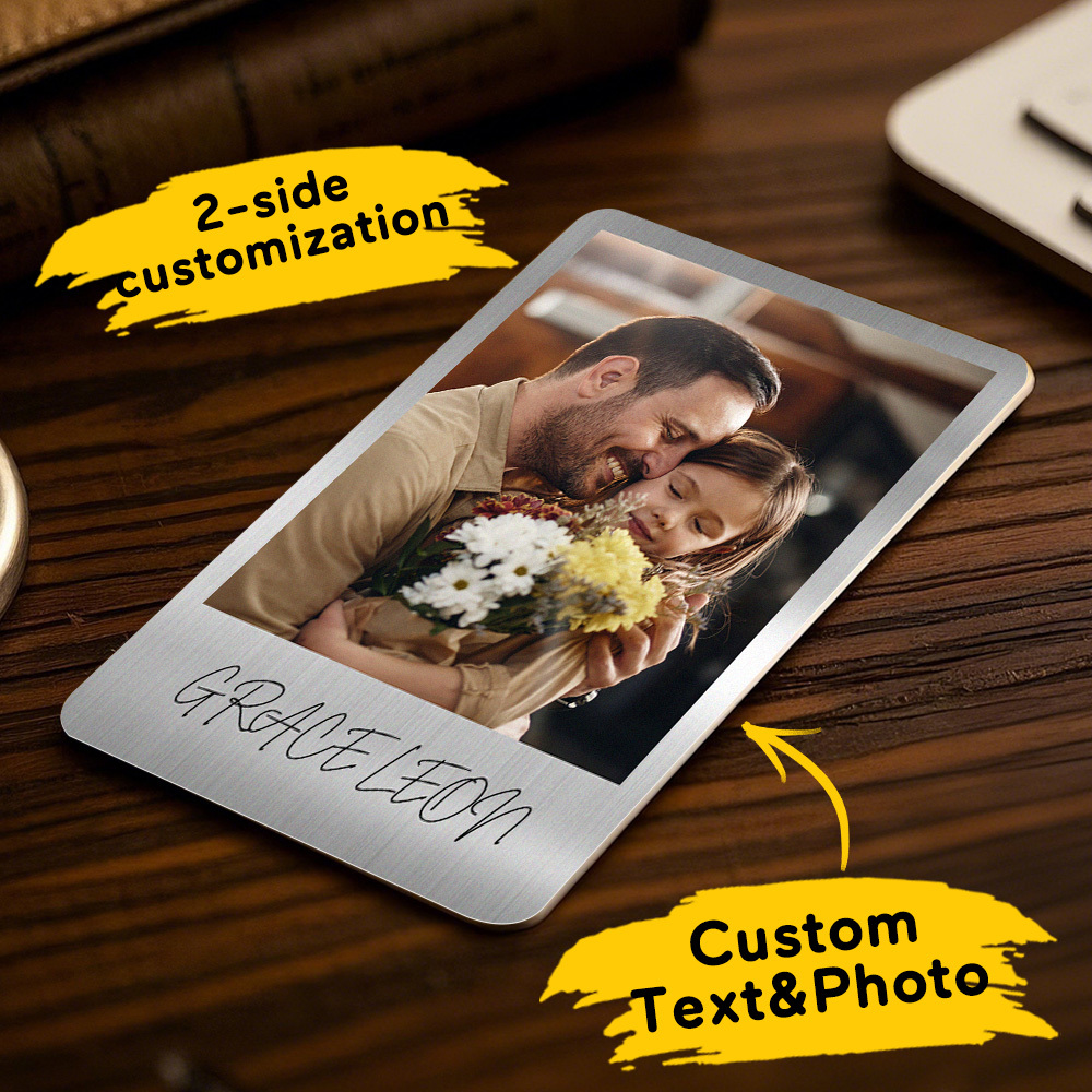 Carte Portefeuille En Métal Personnalisée, Carte Portefeuille Photo En Aluminium Personnalisée, Cadeau De Fête Des Pères - MaPhotochaussetteFr